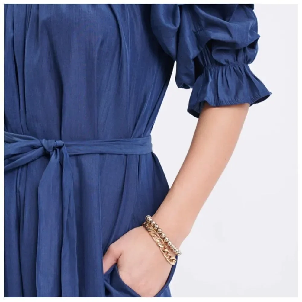 Mersea Blue Tulum Ruffle Dress Tie Waist Size Small - Picture 3 of 10